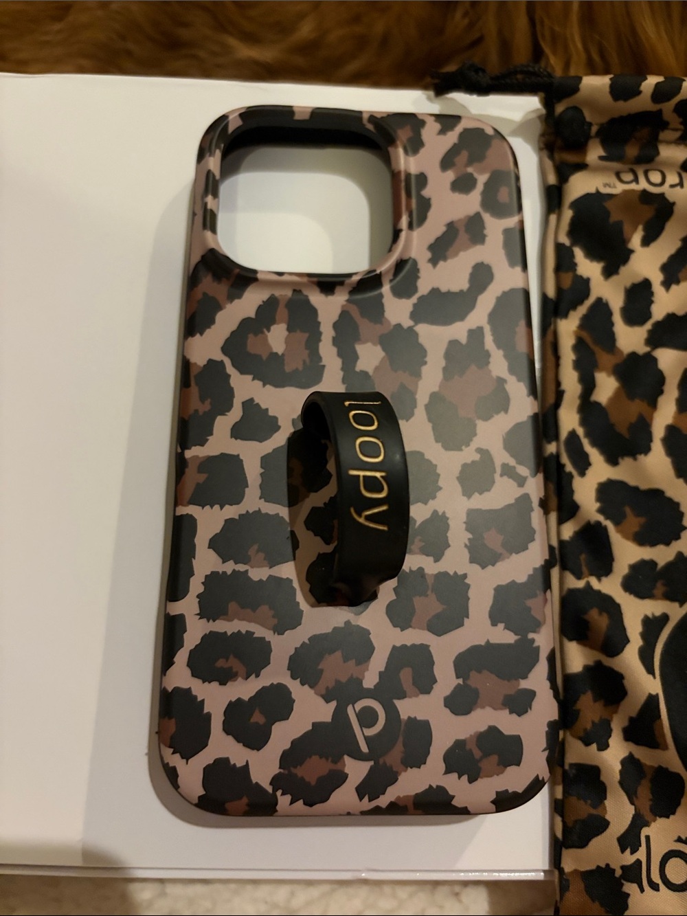 iPhone 16 Pro Loopy Case Leopard Print Phone Case with Black Loopy Grip